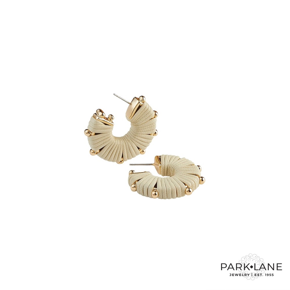 Park Lane Beige Wrapped Hoop Earrings with Gold Accents
